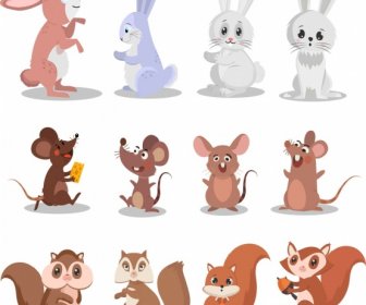 Animais De Roedores ícones Coelho Rato Esquilo Personagens