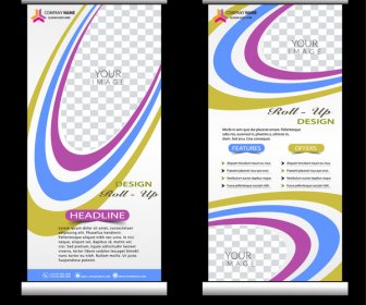 Roll Up Banner Design With Colorful Curved Lines