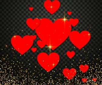 Romantik Hintergrund Funkelnde Rote Herzen Ornament