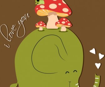 Romance Card Template Elephant Mushroom Ladybug Icons Decor