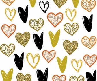 Romantis Cinta Latar Belakang Jantung Ikon Handdrawn Mengulangi Desain