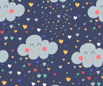 Romance Pattern Stylized Cloud Hearts Icons Repeating Decor