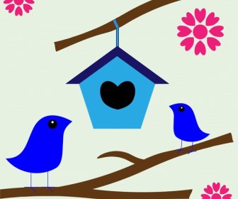 Romantic Abstract Birds Nest Illustration With Cartoon Style