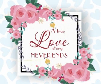 ロマンチックなカード テンプレート バラ装飾正方形フレーム
