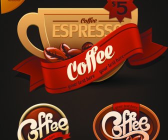 浪漫咖啡標籤設計向量