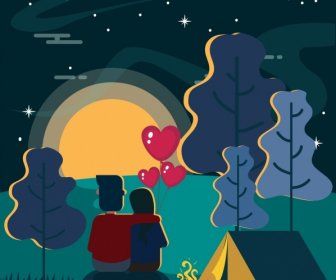 romantic couple painting outdoor camping scene decor