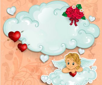 本文雲バレンタイン日要素ベクトルとロマンチックなキューピッド