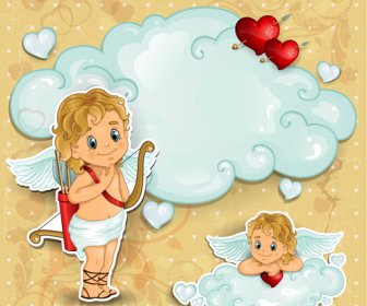 Cupidos Românticos Com Texto Nuvem Dos Namorados Dia Elemento De Vetor