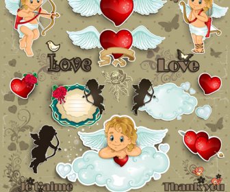 Cupidos Romántico Con El Vector De Elemento Del Día De San Valentín Del Nube De Texto