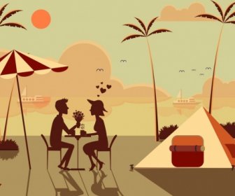 Romantic Date Background Love Couple Beach Icon Silhouette Decor