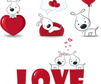 Romantic Dog And Love Elements Vector