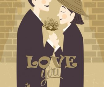 Romantic Drawing Classical Design Love Couple Icon