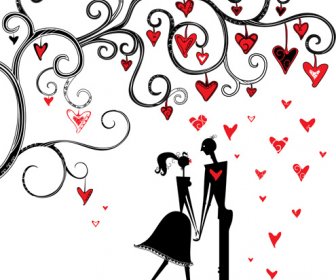 Romantic Love Elements With Silhouette Vector