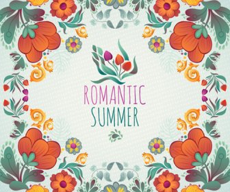 Verano Romántico Floral Tarjetas Diseño Vector