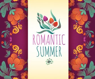 Verão Romântico Floral Cartões Projeto Vector