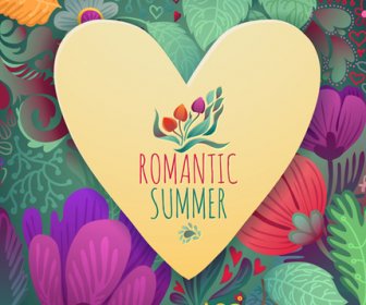 Musim Panas Romantis Bunga Kartu Desain Vektor