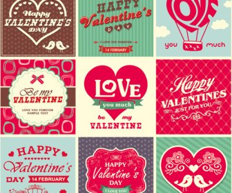 Valentine Romantis Retro Label Dan Dekorasi Vektor
