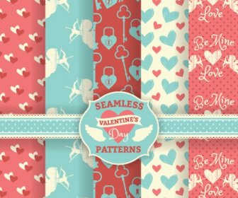 Romantic Valentines Day Seamless Pattern Set