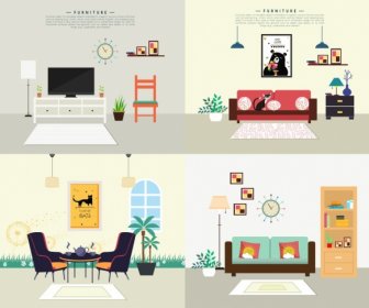 Room Decor Advertising Sets Furniture Living Room Icons
