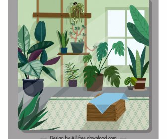 房间装饰模板室内植物草图经典设计
