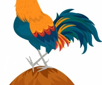 Charakter Ikona Kolorowy Kreskówka Rooster