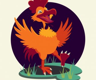 Rooster Icon Funny Cartoon Character Sketch