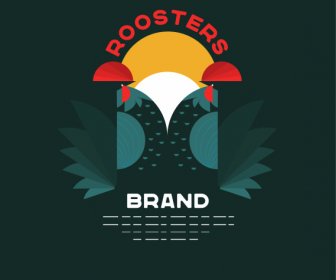 Rooster Logotype Warna-warni Desain Abstrak Simetris Datar Gelap