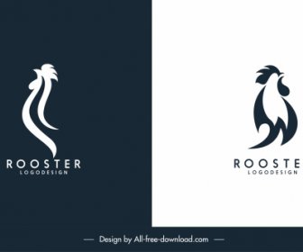 Rooster Logotypes Flat Handdrawn Swirled Sketch