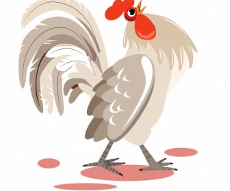 Rooster Painting Colored Classic Flat Sketch