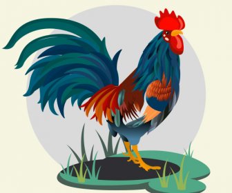 Lukisan Ayam Desain Warna-warni Klasik