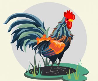 Lukisan Ayam Desain Klasik Warna-warni