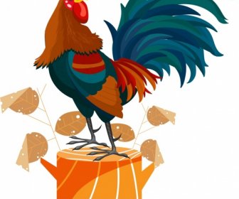 Rooster Painting Colorful Classical Design Cartoon Character
