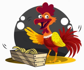 Rooster Painting Funny Cartoon Design