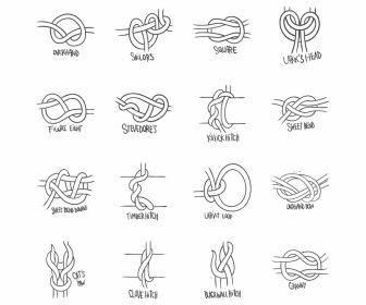 ícone De Instrução Do Nó Da Corda Define Esboço Desenhado à Mão Branco Preto
