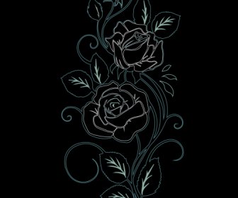 Rose Flore Peinture Sombre Dessiné à La Main Croquis