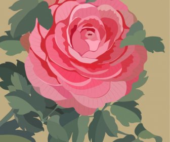 Rose Flower Painting Colored Retro Design