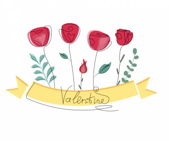 ローズバレンタインサインアイコンクラシックエレガントな手描きのアウトライン