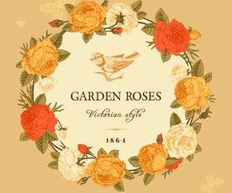 Rose Mit Vogel Vintage Karten Vektor