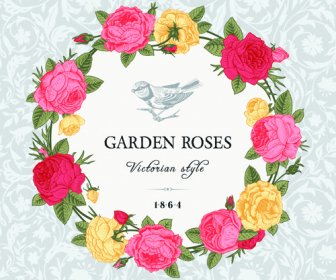 Rose With Bird Vintage Cards Vector