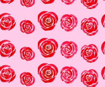 Roses Background Red Design Repeating Flat Sketch