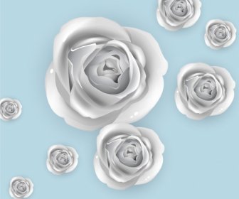 Roses Background 3d Silver Design