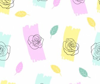 Roses Leaves Background Colorful Handdrawn Sketch