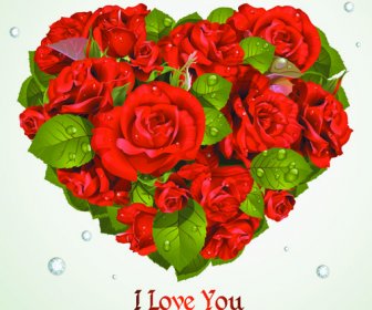 Mawar Dengan Kartu Hari Valentine Vektor Grafis