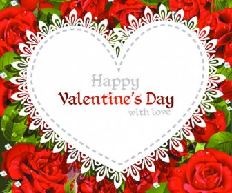 Mawar Dengan Kartu Hari Valentine Vektor Grafis