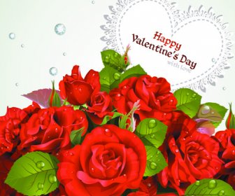 Roses With Valentine Day Cards Vector Graphics