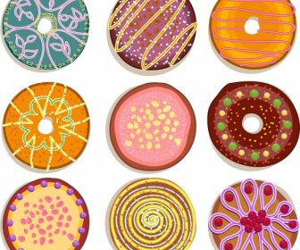 Round Cake Icons Collection Multicolored Decoration