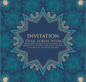 Round Floral Pattern Invitation Cards Vector