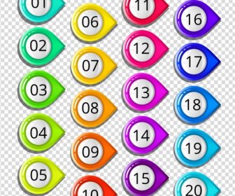 Round Numbering Buttons Collection Colorful Shiny Decoration