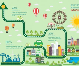 Rute Ke Bisnis Infographic Dengan Ilustrasi Lanskap Kota