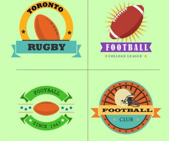 Rugby Football Club Logo Set Dengan Gaya Warna